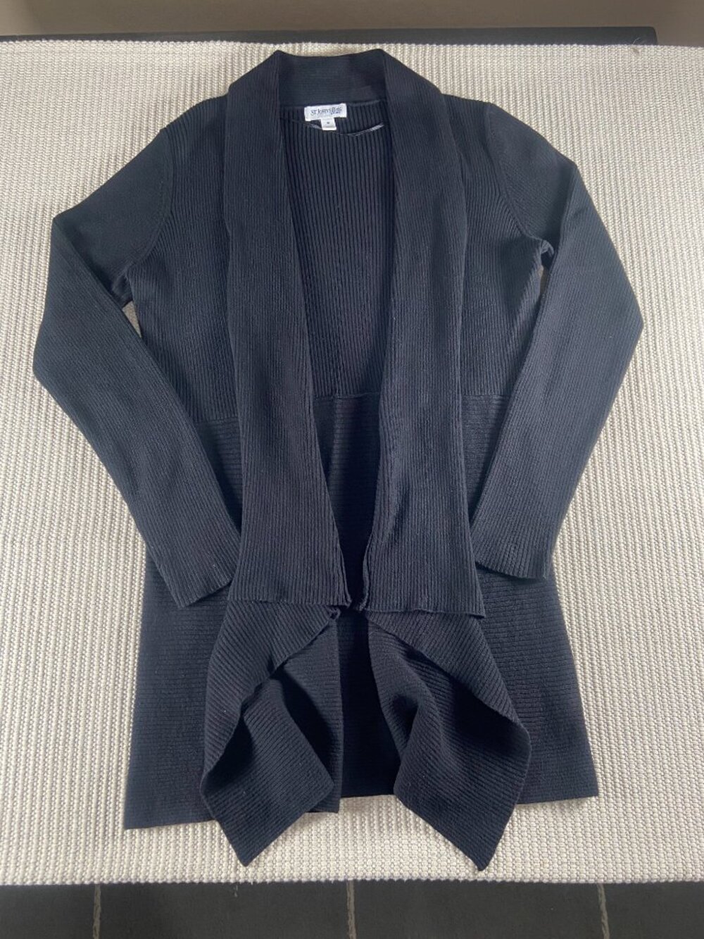 St. John's Bay Black 100% Cotton Ribbed Open Front Cardigan Sweater Women's Me